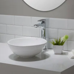 Discount ElavoWhite Ceramic Small Round Vessel Bathroom Sink & Pop Up drain Above Counter / Vessel Sinks