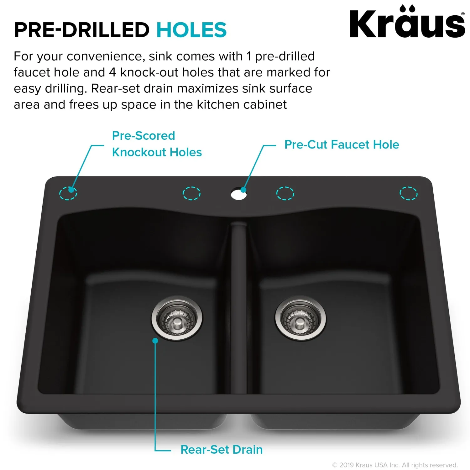 Clearance Forteza 33" Dual Mount 50/50 Double Bowl Granite Kitchen Sink in Black Drop-In / Top Mount Sinks|Double Bowl Sinks