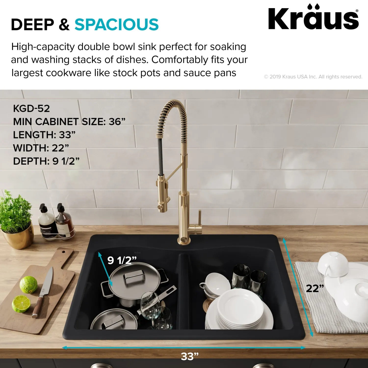 Clearance Forteza 33" Dual Mount 50/50 Double Bowl Granite Kitchen Sink in Black Drop-In / Top Mount Sinks|Double Bowl Sinks