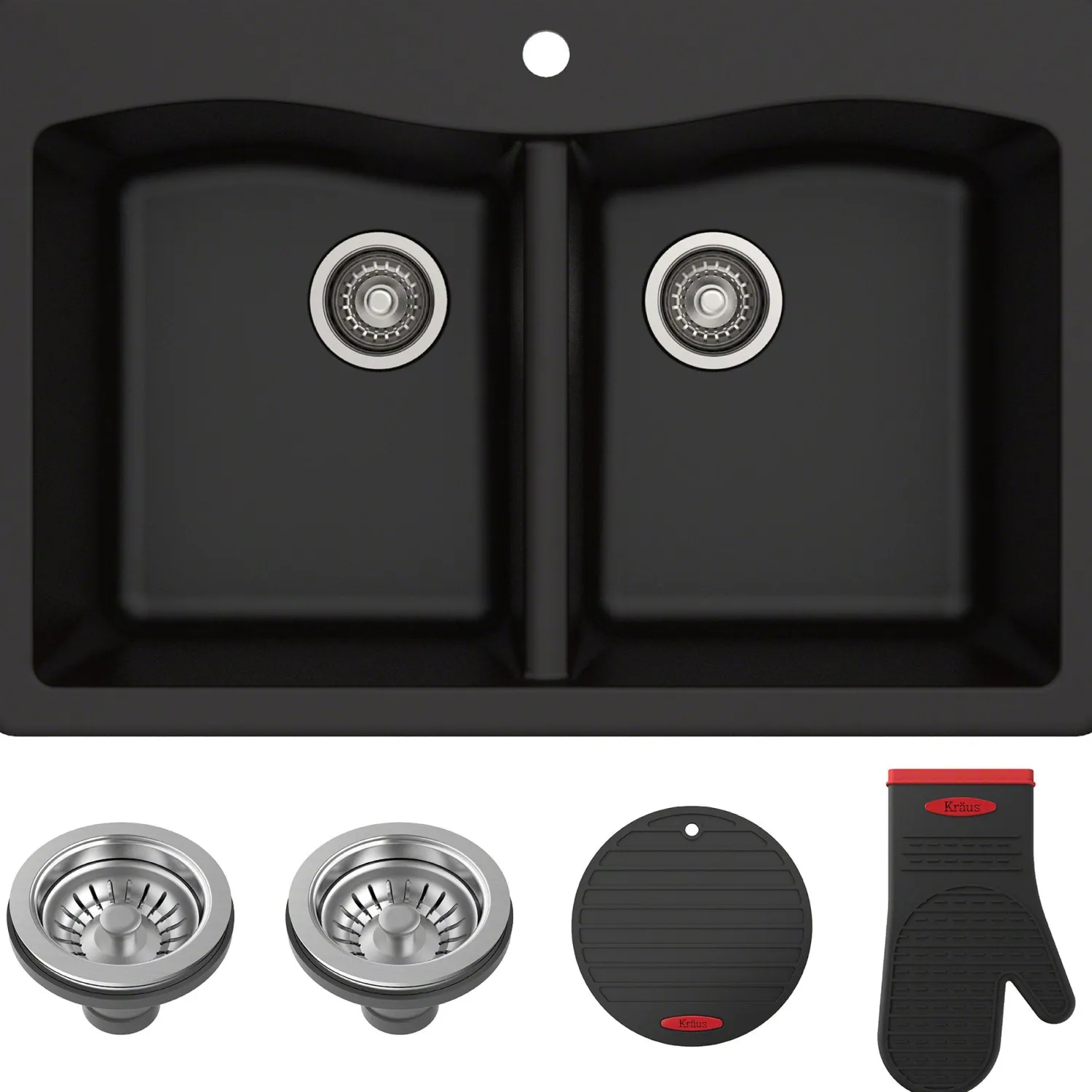 Clearance Forteza 33" Dual Mount 50/50 Double Bowl Granite Kitchen Sink in Black Drop-In / Top Mount Sinks|Double Bowl Sinks