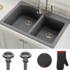 Discount Forteza 33" Dual Mount 50/50 Double Bowl Granite Kitchen Sink in Grey Drop-In / Top Mount Sinks|Double Bowl Sinks