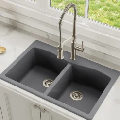 Discount Forteza 33" Dual Mount 50/50 Double Bowl Granite Kitchen Sink in Grey Drop-In / Top Mount Sinks|Double Bowl Sinks