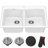 Discount Forteza 33” Granite Drop-In or Undermount 50/50 Double Bowl White Kitchen Sink Undermount Sinks|Composite & Quartz Sinks