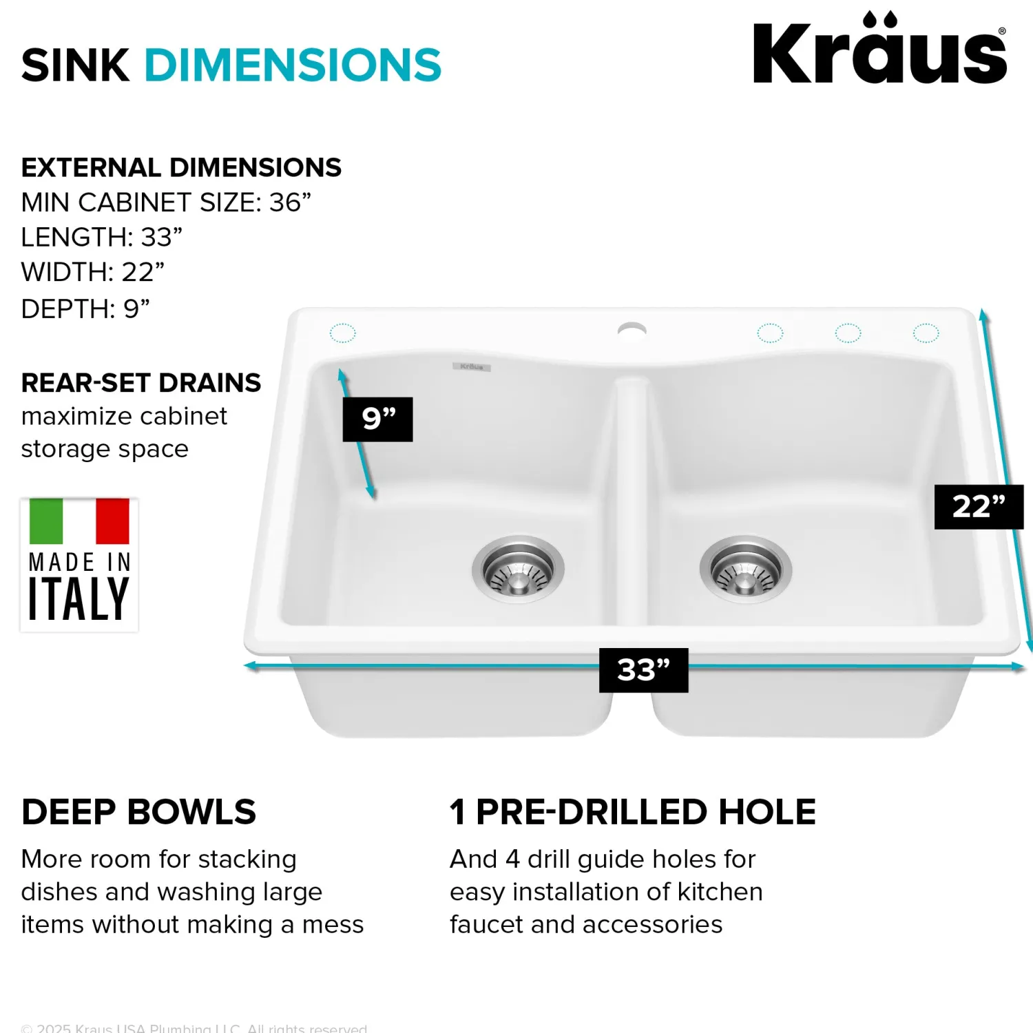 Discount Forteza 33” Granite Drop-In or Undermount 50/50 Double Bowl White Kitchen Sink Undermount Sinks|Composite & Quartz Sinks