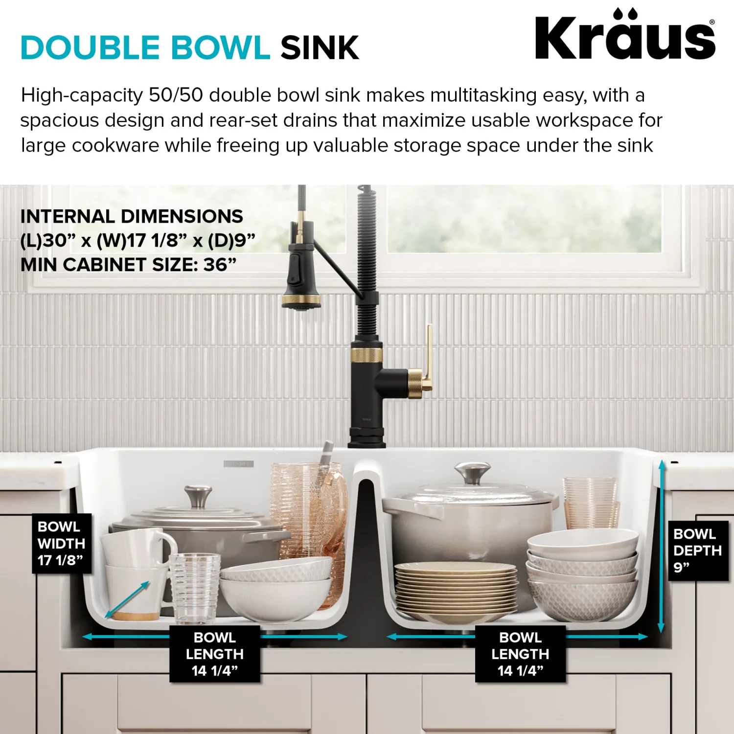 Discount Forteza 33” Granite Drop-In or Undermount 50/50 Double Bowl White Kitchen Sink Undermount Sinks|Composite & Quartz Sinks