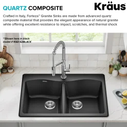 Discount Forteza 33” Granite Drop-In or Undermount 50/50 Double Bowl White Kitchen Sink Undermount Sinks|Composite & Quartz Sinks