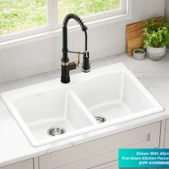 Discount Forteza 33” Granite Drop-In or Undermount 50/50 Double Bowl White Kitchen Sink Undermount Sinks|Composite & Quartz Sinks