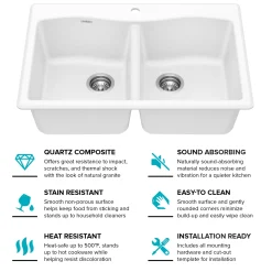 Discount Forteza 33” Granite Drop-In or Undermount 50/50 Double Bowl White Kitchen Sink Undermount Sinks|Composite & Quartz Sinks
