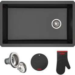 Sale Forteza 32" Undermount Single Bowl Granite Kitchen Sink in Black Single Bowl Sinks|Undermount Sinks
