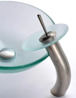 Sale Frosted Glass Vessel Sink and Waterfall Faucet Sink And Faucet Combos