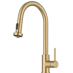 2-Function Single Handle Pull Down Kitchen Faucet in Spot-Free Brushed Brass Single Hole