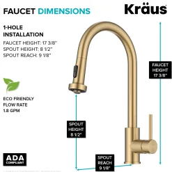2-Function Single Handle Pull Down Kitchen Faucet in Spot-Free Brushed Brass Single Hole