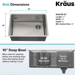 27" 16 Gauge Undermount Single Bowl Stainless Steel Kitchen Sink with Off Center Drain Stainless Steel Sinks|Single Bowl Sinks