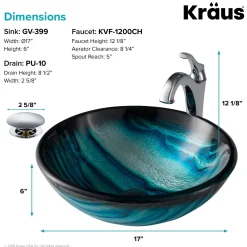 Hot 17-Inch Blue Glass Nature Series Bathroom Vessel Sink and Arlo Faucet Combo Set with Pop-Up Drain Sink And Faucet Combos|Above Counter / Vessel Sinks