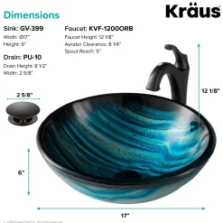 Hot 17-Inch Blue Glass Nature Series Bathroom Vessel Sink and Arlo Faucet Combo Set with Pop-Up Drain Sink And Faucet Combos|Above Counter / Vessel Sinks