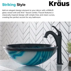 Hot 17-Inch Blue Glass Nature Series Bathroom Vessel Sink and Arlo Faucet Combo Set with Pop-Up Drain Sink And Faucet Combos|Above Counter / Vessel Sinks