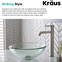 Sale 14-Inch Clear Glass Bathroom Vessel Sink and Ramus Faucet Combo Set with Pop-Up Drain Sink And Faucet Combos|Above Counter / Vessel Sinks