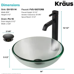 Sale 14-Inch Clear Glass Bathroom Vessel Sink and Ramus Faucet Combo Set with Pop-Up Drain Sink And Faucet Combos|Above Counter / Vessel Sinks
