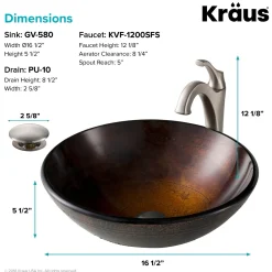 Discount 16 1/2-Inch Copper Brown Bathroom Vessel Sink and Arlo Faucet Combo Set with Pop-Up Drain Sink And Faucet Combos|Above Counter / Vessel Sinks