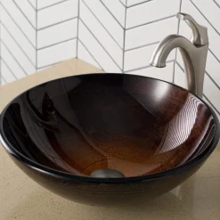 Discount 16 1/2-Inch Copper Brown Bathroom Vessel Sink and Arlo Faucet Combo Set with Pop-Up Drain Sink And Faucet Combos|Above Counter / Vessel Sinks