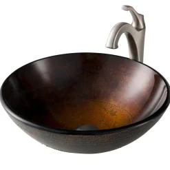 Discount 16 1/2-Inch Copper Brown Bathroom Vessel Sink and Arlo Faucet Combo Set with Pop-Up Drain Sink And Faucet Combos|Above Counter / Vessel Sinks