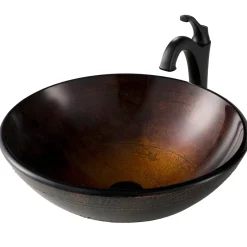 Discount 16 1/2-Inch Copper Brown Bathroom Vessel Sink and Arlo Faucet Combo Set with Pop-Up Drain Sink And Faucet Combos|Above Counter / Vessel Sinks