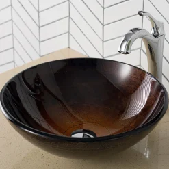 Discount 16 1/2-Inch Copper Brown Bathroom Vessel Sink and Arlo Faucet Combo Set with Pop-Up Drain Sink And Faucet Combos|Above Counter / Vessel Sinks