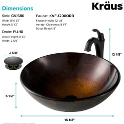 Discount 16 1/2-Inch Copper Brown Bathroom Vessel Sink and Arlo Faucet Combo Set with Pop-Up Drain Sink And Faucet Combos|Above Counter / Vessel Sinks