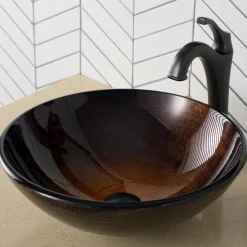 Discount 16 1/2-Inch Copper Brown Bathroom Vessel Sink and Arlo Faucet Combo Set with Pop-Up Drain Sink And Faucet Combos|Above Counter / Vessel Sinks