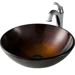 Discount 16 1/2-Inch Copper Brown Bathroom Vessel Sink and Arlo Faucet Combo Set with Pop-Up Drain Sink And Faucet Combos|Above Counter / Vessel Sinks