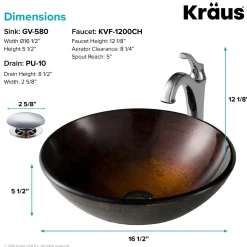 Discount 16 1/2-Inch Copper Brown Bathroom Vessel Sink and Arlo Faucet Combo Set with Pop-Up Drain Sink And Faucet Combos|Above Counter / Vessel Sinks