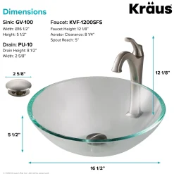 New 16 1/2-Inch Crystal Clear Glass Bathroom Vessel Sink and Arlo Faucet Combo Set with Pop-Up Drain Sink And Faucet Combos|Above Counter / Vessel Sinks