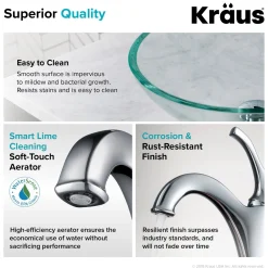 New 16 1/2-Inch Crystal Clear Glass Bathroom Vessel Sink and Arlo Faucet Combo Set with Pop-Up Drain Sink And Faucet Combos|Above Counter / Vessel Sinks