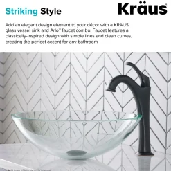 New 16 1/2-Inch Crystal Clear Glass Bathroom Vessel Sink and Arlo Faucet Combo Set with Pop-Up Drain Sink And Faucet Combos|Above Counter / Vessel Sinks