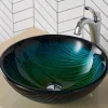 Sale 17-Inch Green Glass Nature Series Bathroom Vessel Sink and Arlo Faucet Combo Set with Pop-Up Drain Sink And Faucet Combos|Above Counter / Vessel Sinks