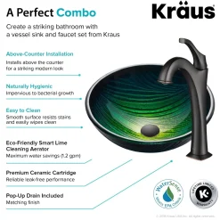 Sale 17-Inch Green Glass Nature Series Bathroom Vessel Sink and Arlo Faucet Combo Set with Pop-Up Drain Sink And Faucet Combos|Above Counter / Vessel Sinks
