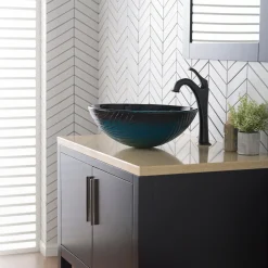 Sale 17-Inch Green Glass Nature Series Bathroom Vessel Sink and Arlo Faucet Combo Set with Pop-Up Drain Sink And Faucet Combos|Above Counter / Vessel Sinks