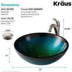 Sale 17-Inch Green Glass Nature Series Bathroom Vessel Sink and Arlo Faucet Combo Set with Pop-Up Drain Sink And Faucet Combos|Above Counter / Vessel Sinks