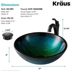 Sale 17-Inch Green Glass Nature Series Bathroom Vessel Sink and Arlo Faucet Combo Set with Pop-Up Drain Sink And Faucet Combos|Above Counter / Vessel Sinks