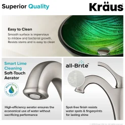 Sale 17-Inch Green Glass Nature Series Bathroom Vessel Sink and Arlo Faucet Combo Set with Pop-Up Drain Sink And Faucet Combos|Above Counter / Vessel Sinks