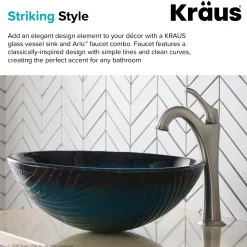 Sale 17-Inch Green Glass Nature Series Bathroom Vessel Sink and Arlo Faucet Combo Set with Pop-Up Drain Sink And Faucet Combos|Above Counter / Vessel Sinks