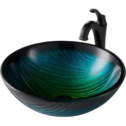 Sale 17-Inch Green Glass Nature Series Bathroom Vessel Sink and Arlo Faucet Combo Set with Pop-Up Drain Sink And Faucet Combos|Above Counter / Vessel Sinks