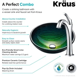 Sale 17-Inch Green Glass Nature Series Bathroom Vessel Sink and Arlo Faucet Combo Set with Pop-Up Drain Sink And Faucet Combos|Above Counter / Vessel Sinks