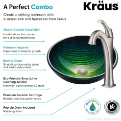 Sale 17-Inch Green Glass Nature Series Bathroom Vessel Sink and Arlo Faucet Combo Set with Pop-Up Drain Sink And Faucet Combos|Above Counter / Vessel Sinks