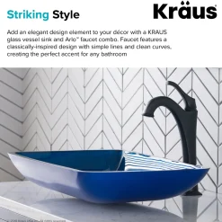 New 22-Inch Rectangular Blue Glass Bathroom Vessel Sink and Arlo Faucet Combo Set with Pop-Up Drain Sink And Faucet Combos|Above Counter / Vessel Sinks