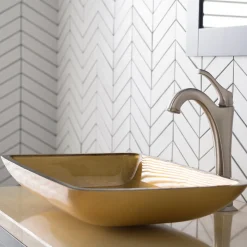 22-Inch Rectangular Gold Glass Bathroom Vessel Sink and Arlo Faucet Combo Set with Pop-Up Drain Sink And Faucet Combos|Above Counter / Vessel Sinks