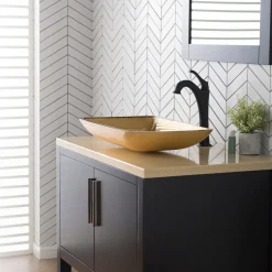 22-Inch Rectangular Gold Glass Bathroom Vessel Sink and Arlo Faucet Combo Set with Pop-Up Drain Sink And Faucet Combos|Above Counter / Vessel Sinks