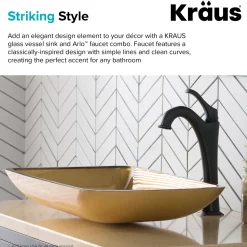 22-Inch Rectangular Gold Glass Bathroom Vessel Sink and Arlo Faucet Combo Set with Pop-Up Drain Sink And Faucet Combos|Above Counter / Vessel Sinks