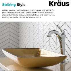 22-Inch Rectangular Gold Glass Bathroom Vessel Sink and Arlo Faucet Combo Set with Pop-Up Drain Sink And Faucet Combos|Above Counter / Vessel Sinks