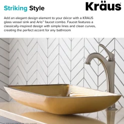 22-Inch Rectangular Gold Glass Bathroom Vessel Sink and Arlo Faucet Combo Set with Pop-Up Drain Sink And Faucet Combos|Above Counter / Vessel Sinks